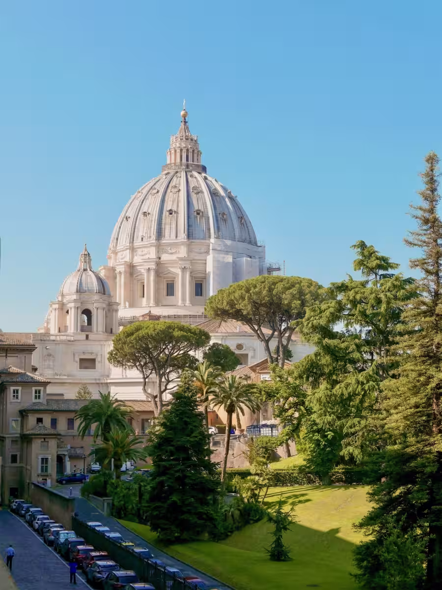 St. Peter’s Basilica dome seen from the Vatican Gardens
