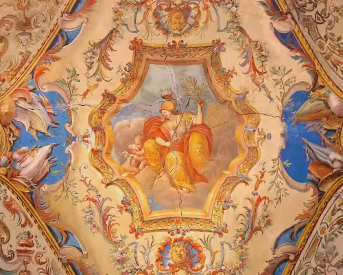 Close-up of a painted ceiling inside Galleria Doria Pamphilj