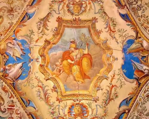 Close-up of a painted ceiling inside Galleria Doria Pamphilj