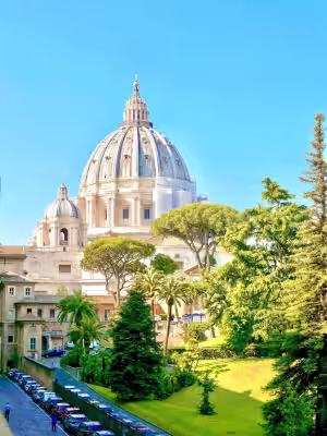 St. Peter’s Basilica dome seen from the Vatican Gardens